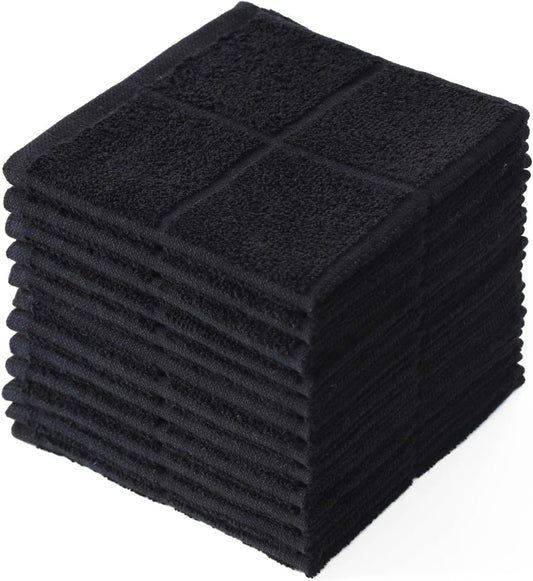 Glynniss Dishcloths Kitchen Highly Absorbent Dish Rags 100% Cotton Dish Cloths for Washing Dishes, Cleaning (Black, 11x11)