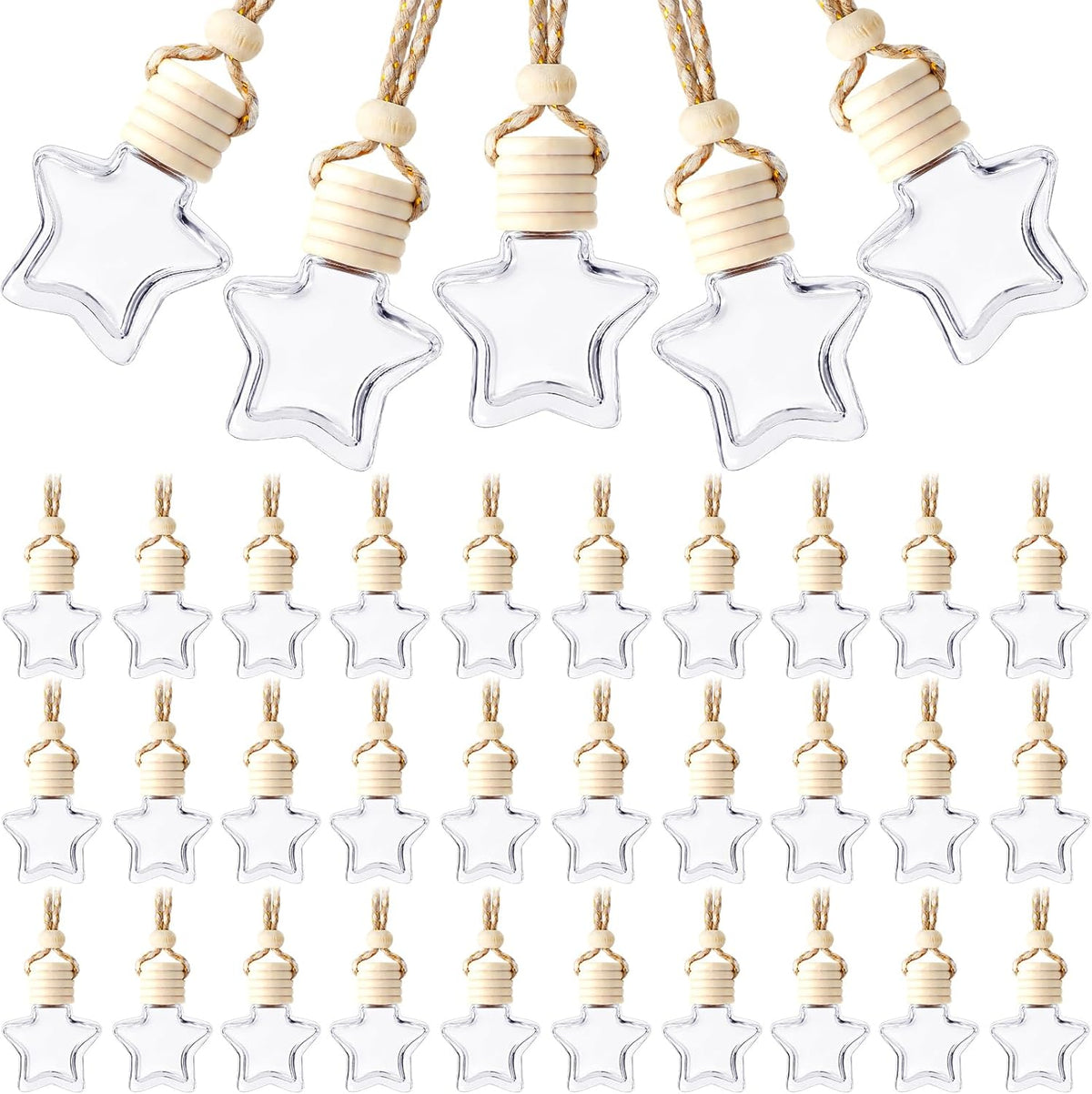 BBTO 50 Pcs Hanging Car Air Freshener Car Diffuser Bottles Empty Glass Perfume Bottle Freshener Diffuser Bottle Pendant for Essential Oil Fragrance Aromatherapy Bottle Ornament(Star)