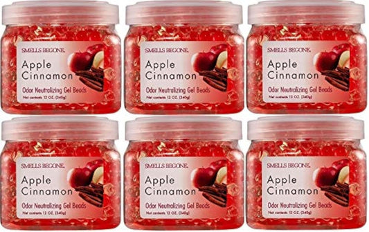 SMELLS BEGONE Odor Eliminator Gel Beads - 12 oz, Pack of 6 - Eliminates Odor in Bathrooms, Cars, Boats, RVs & Pet Areas - Air Freshener - Made with Essential Oils - Apple Cinnamon Scent