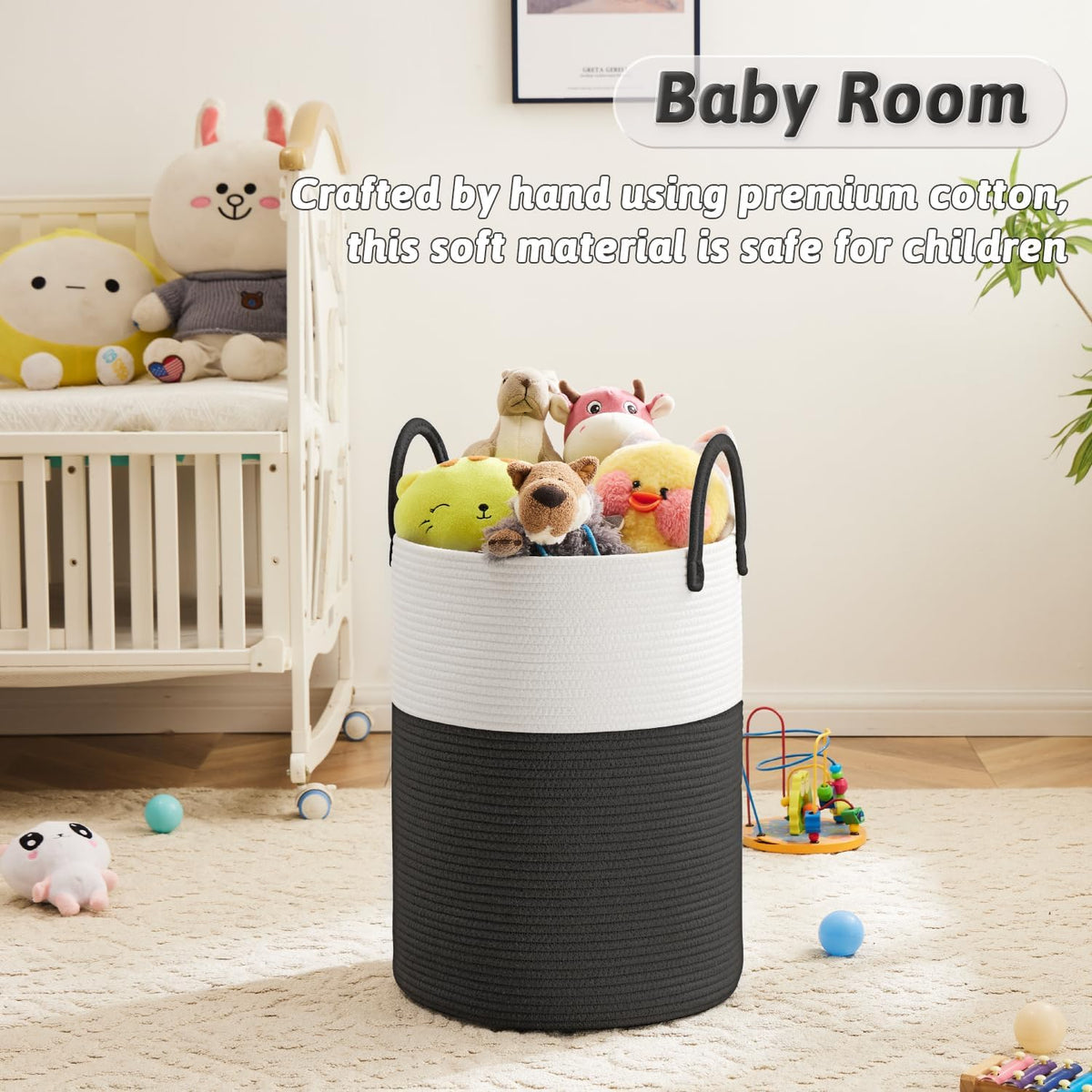 Laundry Basket,Woven Cotton Rope Laundry Hamper,40L for Decorative Storage of Dirty Clothes,Toys and Blankets in Bathroom,Baby Room and Living Room