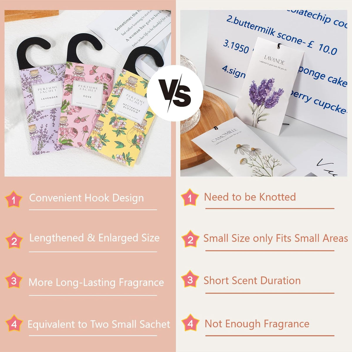 ROSE COTTAGE Large 12 Packs Rose Hanging Closet Deodorizer Air Freshener Long Lasting Scented Sachets Smell Goods for House