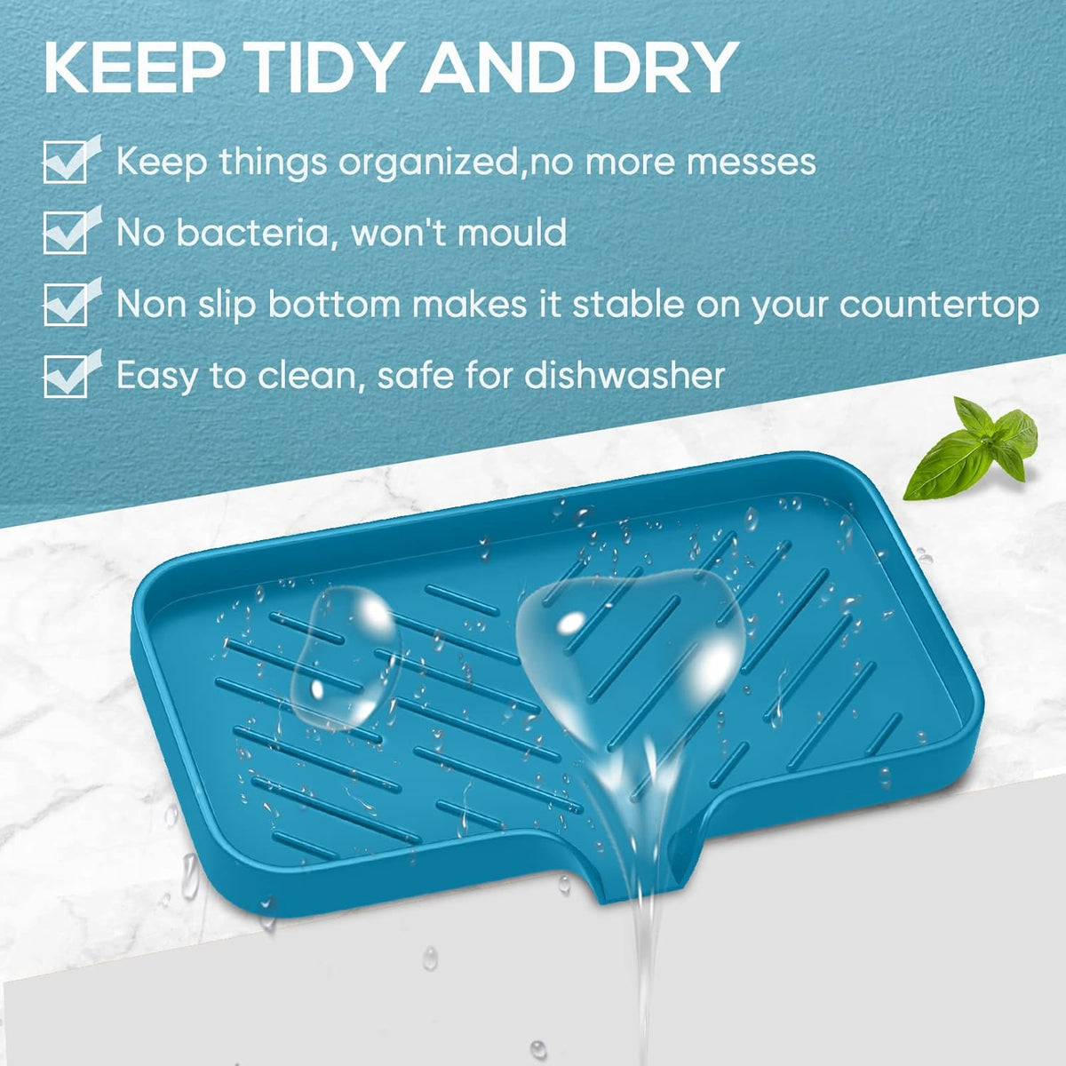 Premium Silicone Soap Holder for Bathroom & Kitchen Sink - Self Draining Tray with Caddy for Dish Soap Bottle & Soap Dispenser