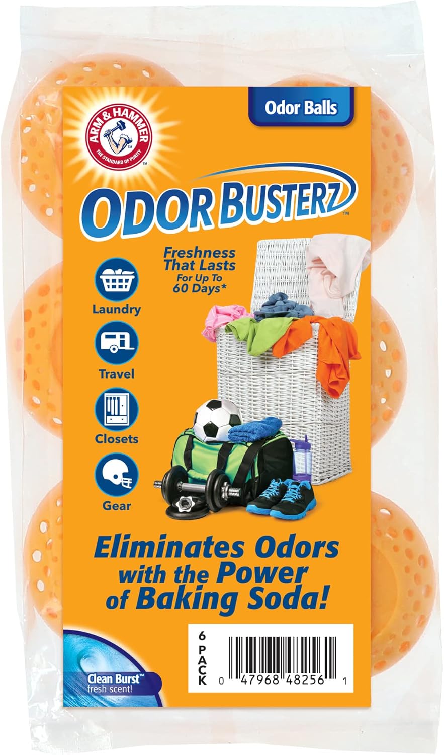 Arm & Hammer Odor Busterz Balls for Long Lasting Freshness, 6 Pack - Deodorizer, Carpet Fresh, Odor Remover, Pet Fresh