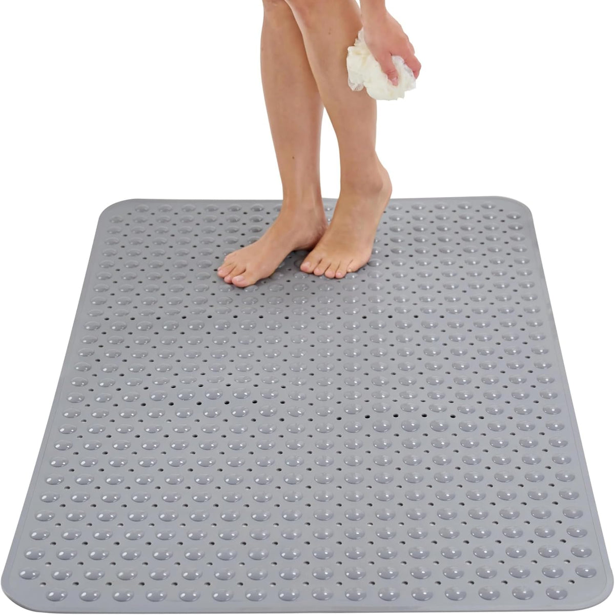 ENKOSI Extra Large Shower Mat Non Slip - 47 x 32 inch - XL Bathroom Shower Mat - Large Shower Matts for Shower Stall Floors - Secure Suction Cups and Drain Holes (47x32 Grey)