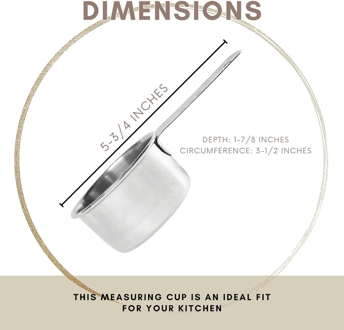 1 Cup Stainless Steel Measuring Cup | Sturdy Metal 250 ml | 240 cc | 8 oz | Single Cup for Wet and Dry Ingredients | Great for use as 1 Cup Dog Food Scoop - 4 PK
