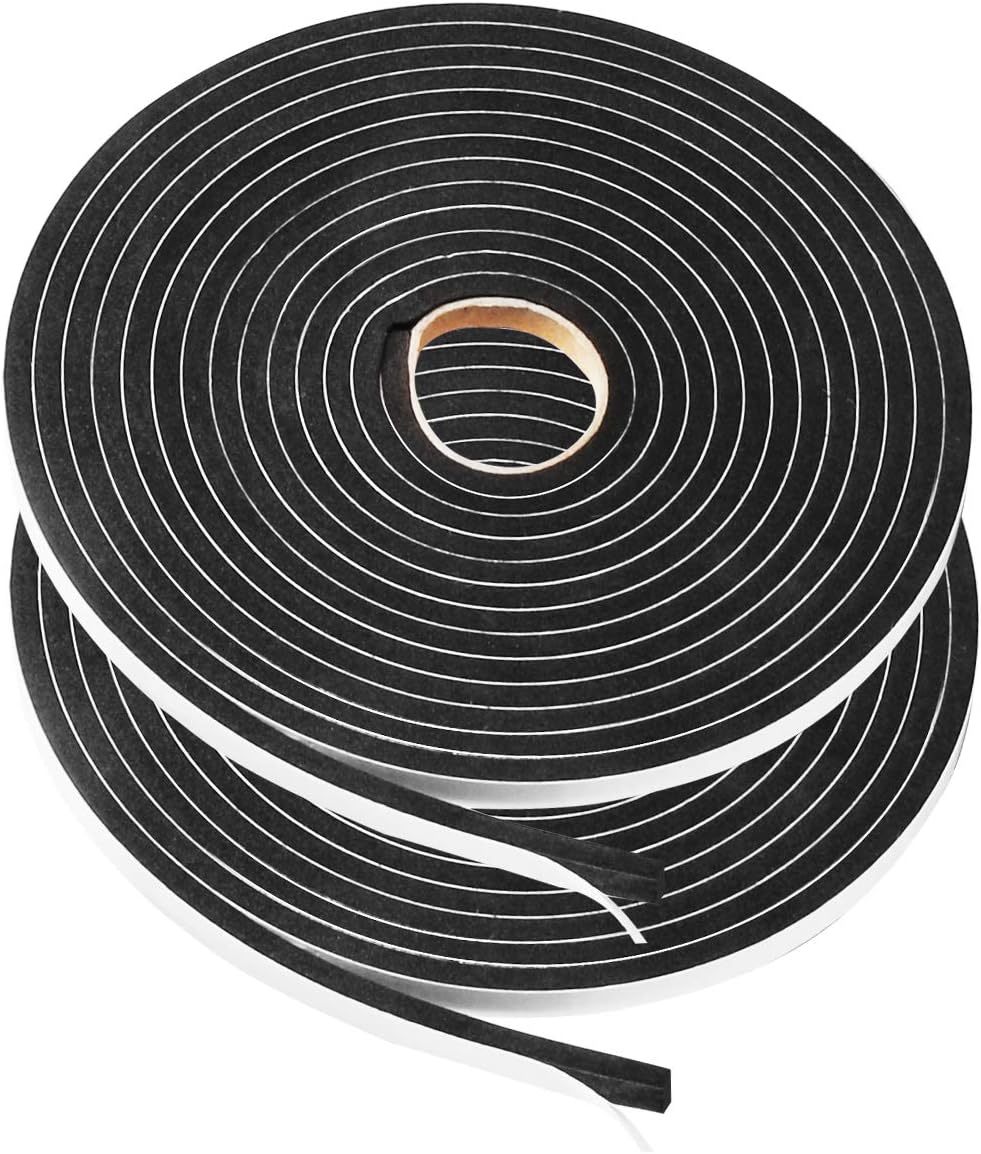 2 Rolls Foam Seal Tape for Door Window Insulation, Soundproof and Shockproof Foam Adhensive Strip, 3/8"Wx3/16"T Single Sided Foam Tape, Cold Air and Draft Closed Cell Seal Strip,Total 32FT