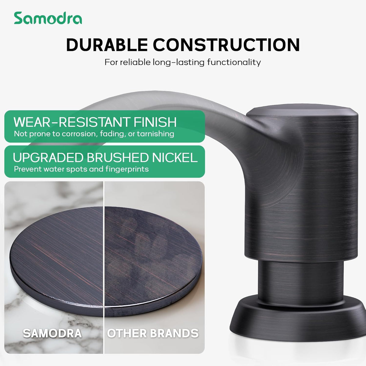 SAMODRA Built-in Kitchen Sink Soap Dispenser with Extension Tube Kit - Oil-Rubbed Bronze Finish, Leak-Proof Design, No Top Refill Required (39" Tube)