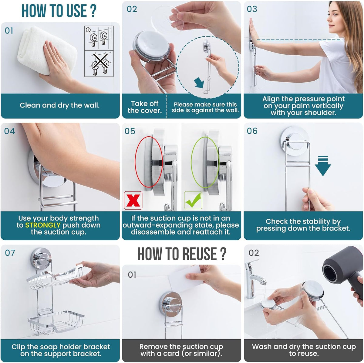 TAILI Double Layer Soap Dish Holder, Bar Soap Tray Suction Cup for Shower Wall, Draining for Bathroom, Rustproof Stainless Steel Sponge Holder for Tub, Kitchen, Drill-Free, Silver