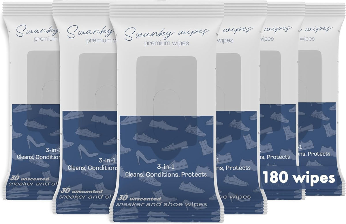 Swanky Shoe Cleaner Wipes - Leather and Sneaker Cleaner, Removes Dirt, Grime and Stains, Quick & Easy Shoe Sole and Boot Cleaning Wipes, Essential Shoe Cleaning Supplies - Soft Wipes, 180 Count
