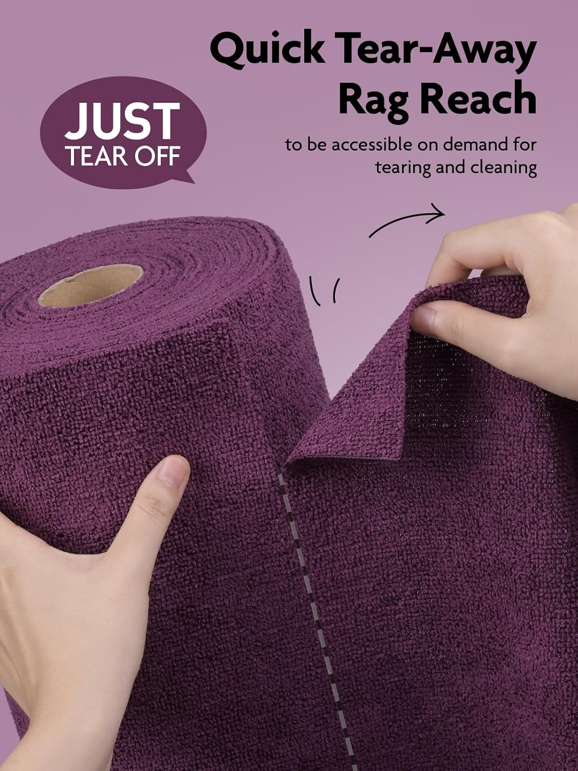 Fantasticlean Microfiber Cleaning Cloth Roll -75 Pack, Tear Away Microfiber Towels, 12" x 12", Reusable, Washable, Scratch Free, Ultra Absorbent for Car, Home Supplies (Dark Purple)