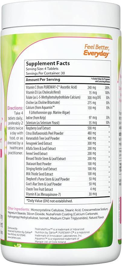 Zahler Postnatal Vitamins for Women - Breastfeeding Supplements for Moms - Lactation Supplement Support with Milk Thistle, Fenugreek, Raspberry Leaf - Non-GMO Kosher Postpartum Vitamins (120 Tablets)