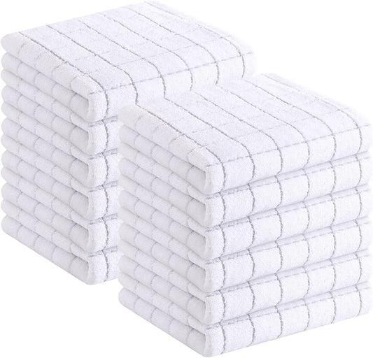 Homaxy 100% Cotton Terry Kitchen Towels(White, 13 x 28 inches), Checkered Designed, Soft and Super Absorbent Dish Towels, 12 Pack