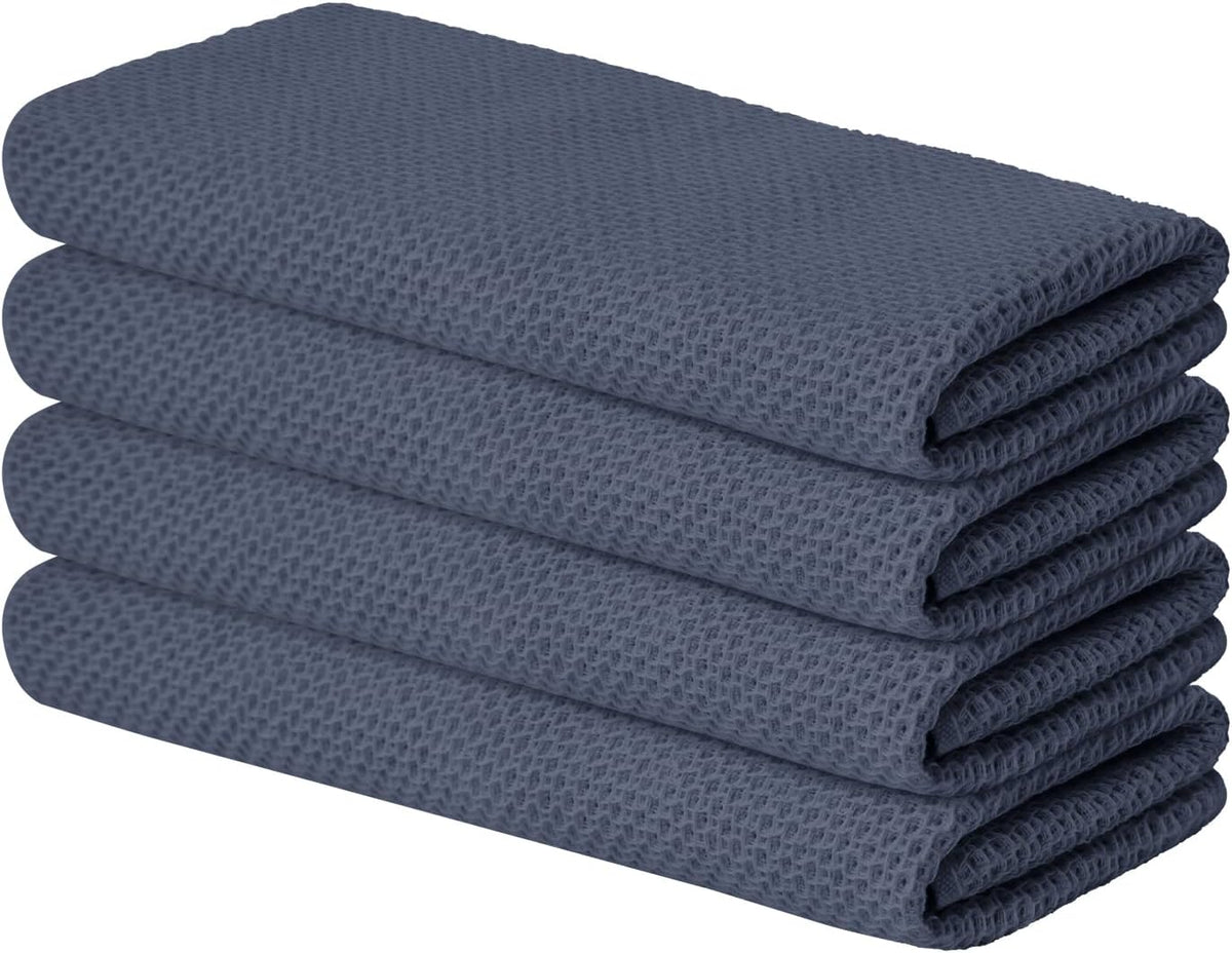 Artoid Mode 100% Cotton Dark Grey Waffle Weave Kitchen Dish Cloths, 13x28 Inch Ultra Soft Absorbent Quick Drying Kitchen Dish Towels Set of 4