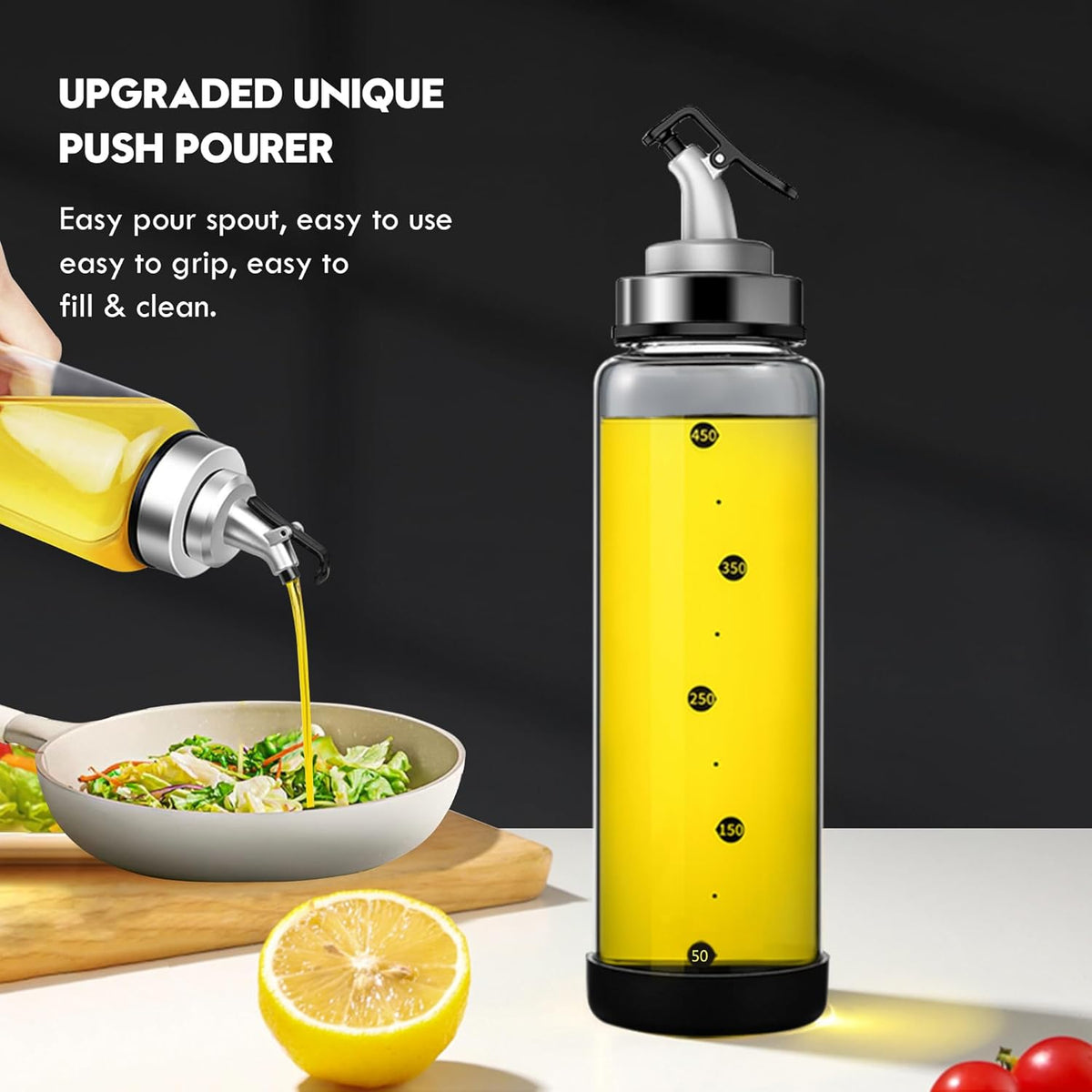Olive Oil Dispenser Bottle for Kitchen Shatterproof Glass Bottle with Leakproof Pourer Spout & Rubber Bottom 17 oz Oil and Vinegar Dispenser Set of 2 Olive Oil Bottle for Cooking