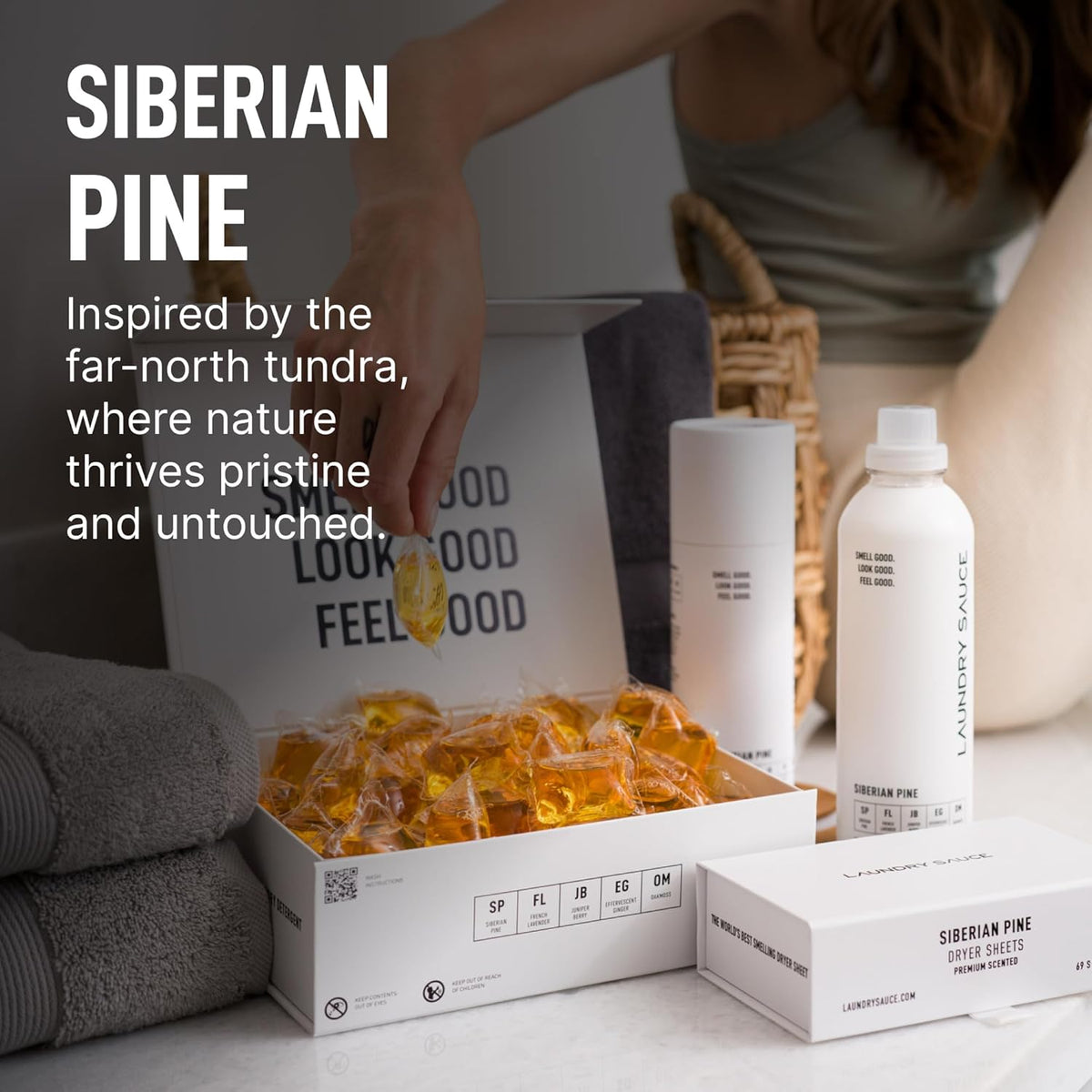 Laundry Sauce - Luxury Scented Laundry Detergent Pods & Scent Booster Bundle (Siberian Pine), Premium Laundry Washing Pods with High-End, Sophisticated Fragrances - Dye Free & HE Compatible