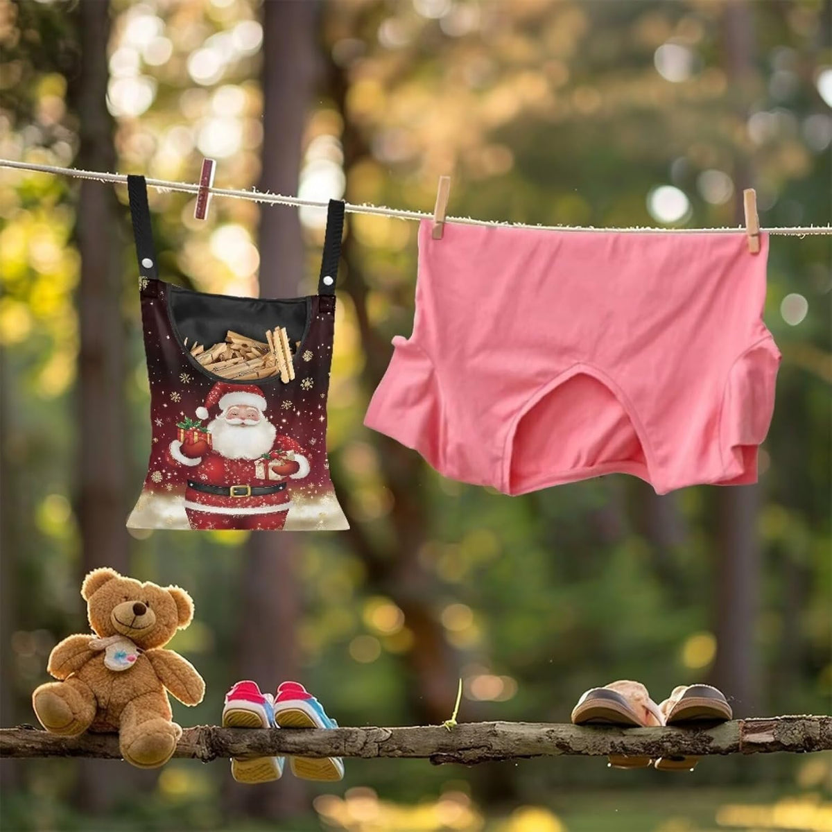 Christmas Santa Claus 2025 Waterproof Clothespin Pouch - Space-Saving Hanging Hook Bag for Holiday Laundry & Garage Storage