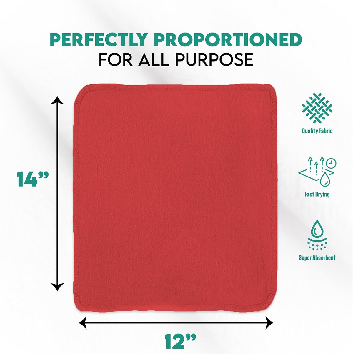 ZUPERIA Cotton Shop Towel – Multipurpose Cleaning Cloths (14" x 12" - Pack of 300 - Red) Reusable Shop Rags for Automobiles, Industrial, Restaurants, Garage, and Homes