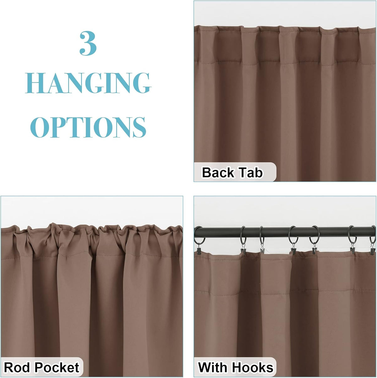 RYB HOME Small Window Curtains Blackout, Privacy Thermal Insulating Drapes for Bedroom Bathroom Basement Cafe Classroom Window Decor, W 34 x L 45 inches, Mocha, 2 Panels