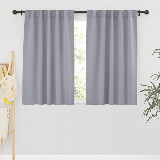 RYB HOME Small Window Curtains Blackout, Privacy Thermal Insulating Drapes for Bedroom Bathroom Basement Cafe Classroom Window Decor, W 34 x L 45 inches, Silver Grey, 2 Panels