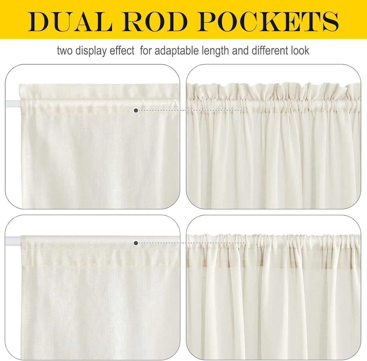 NICETOWN Linen Curtains 50 Inches Long for Bedroom Living Room Door, Light Filtering Sheer Curtains for French Front Back Door, Tie up Blind Shade, 1 Panel, 26" W x 50" L, Ivory White