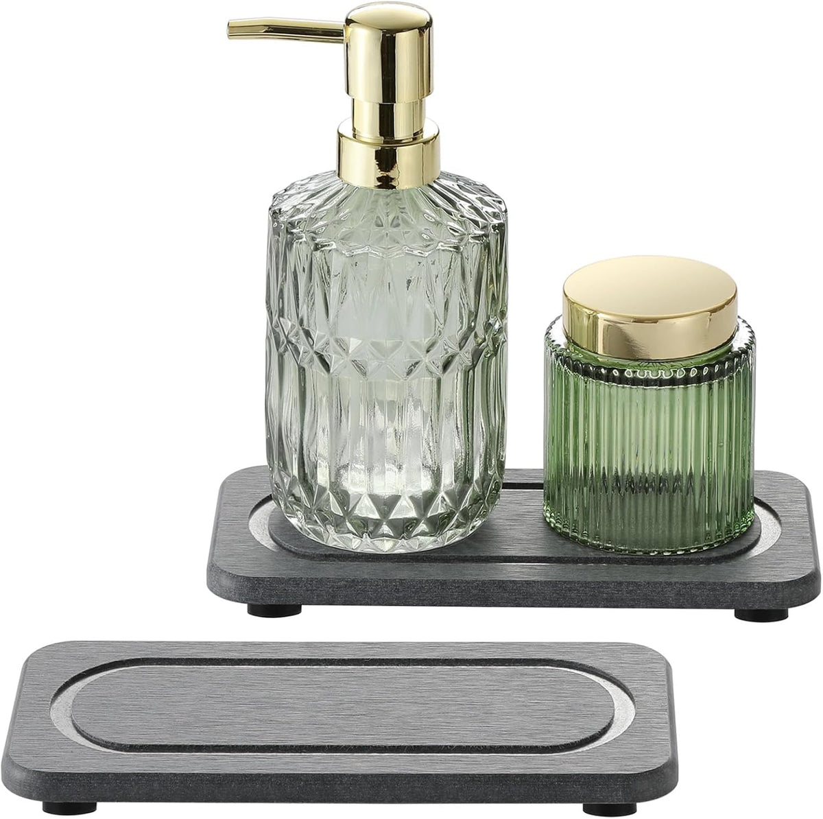 2Pack Diatomite Stone Coasters Water Absorbing Sink Tray for Kitchen & Bathroom Counter, Quick Dry Soap Dish Vanity Caddy, Dispenser Sponge Holder Space Organizer, Dark Gray - 8"x 3.8"