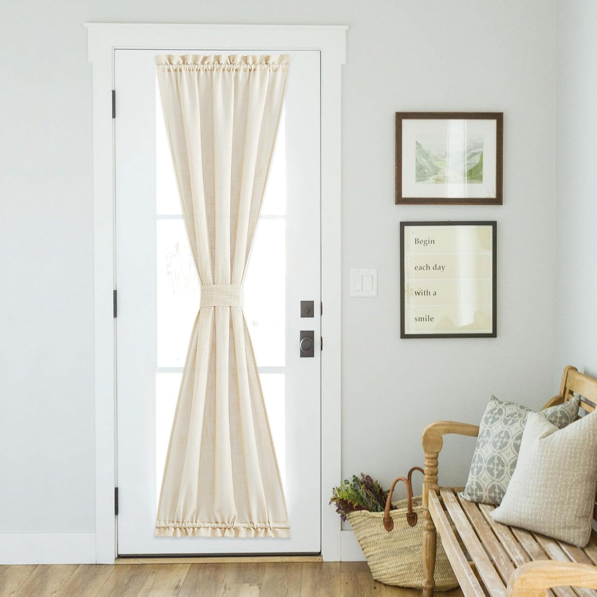 NICETOWN Door Panel Curtains Faux Linen French Curtain Window Curtain Semi Sheer Covering Privacy for Temporary Front Glass Door, Window 1 Panel, 36" W by 80" L, Light Grey