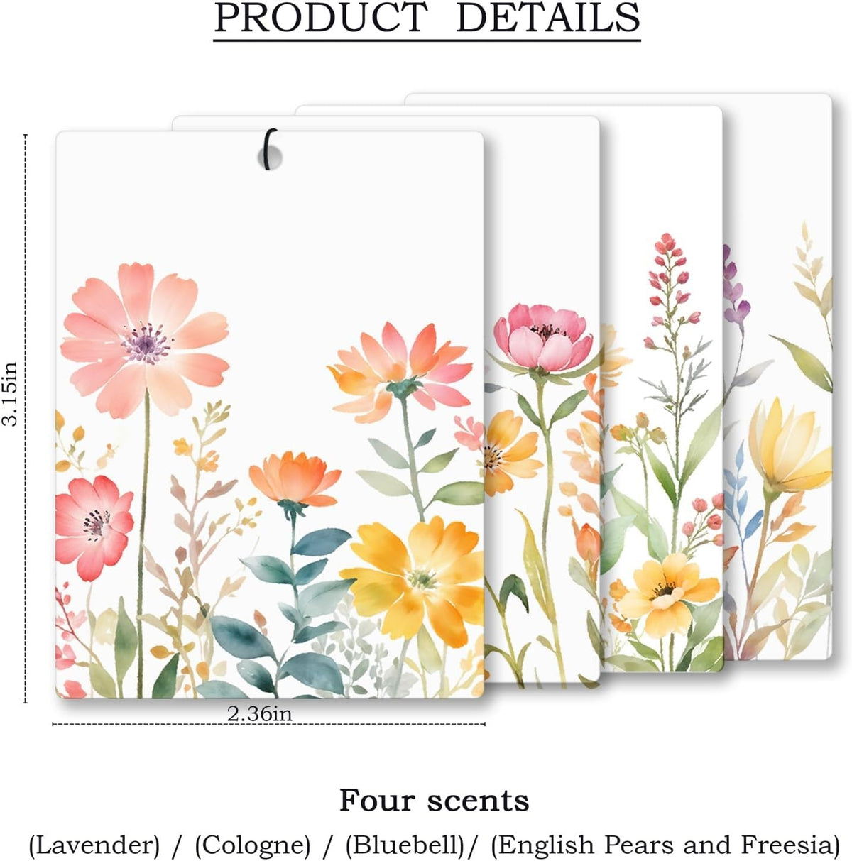 Watercolor Floral Car Air Freshener 4 Pcs, Rustic Cottagecore Flower Hanging Scents Air Freshener for Women Girls Gifts, Cute Aesthetic Scented Car Accessories Decor for Room Closet Drawer