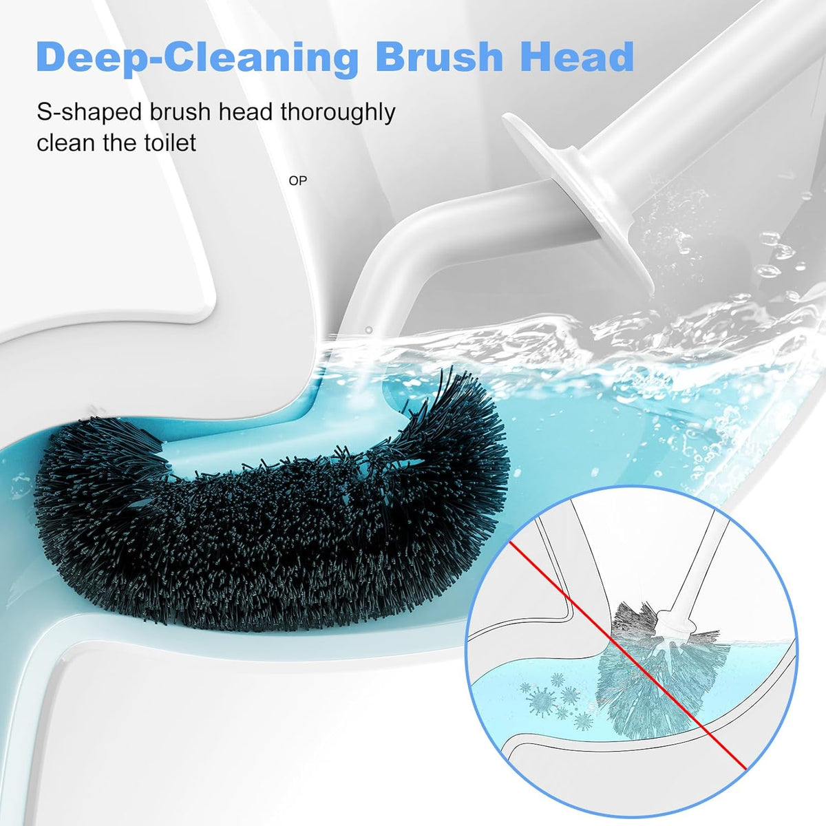 HAMITOR Toilet Bowl Brush Holder Set: Curved Design with Holder for Deep Cleaning Under Rim - Compact Hidden Scrubber for Small Space - Modern RV Bathroom Accessories - 3 Pack