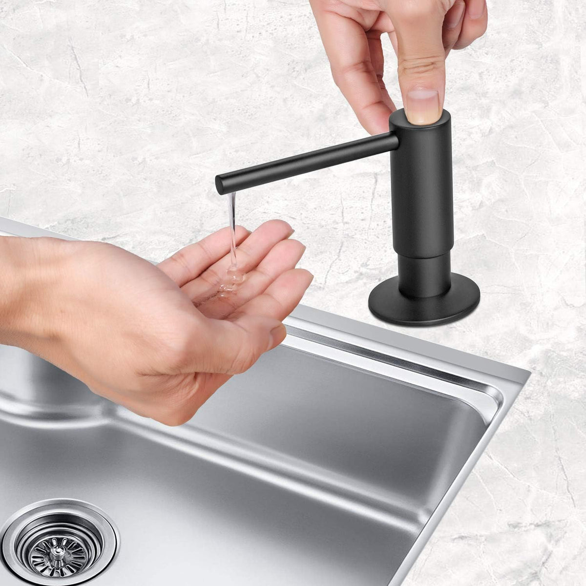 Samodra Sink Soap Dispenser, Metal Pump Head Liquid Lotion Countertop Kitchen Bathroom Soap Dispenser with 17 OZ PET Bottle (Black Matte)