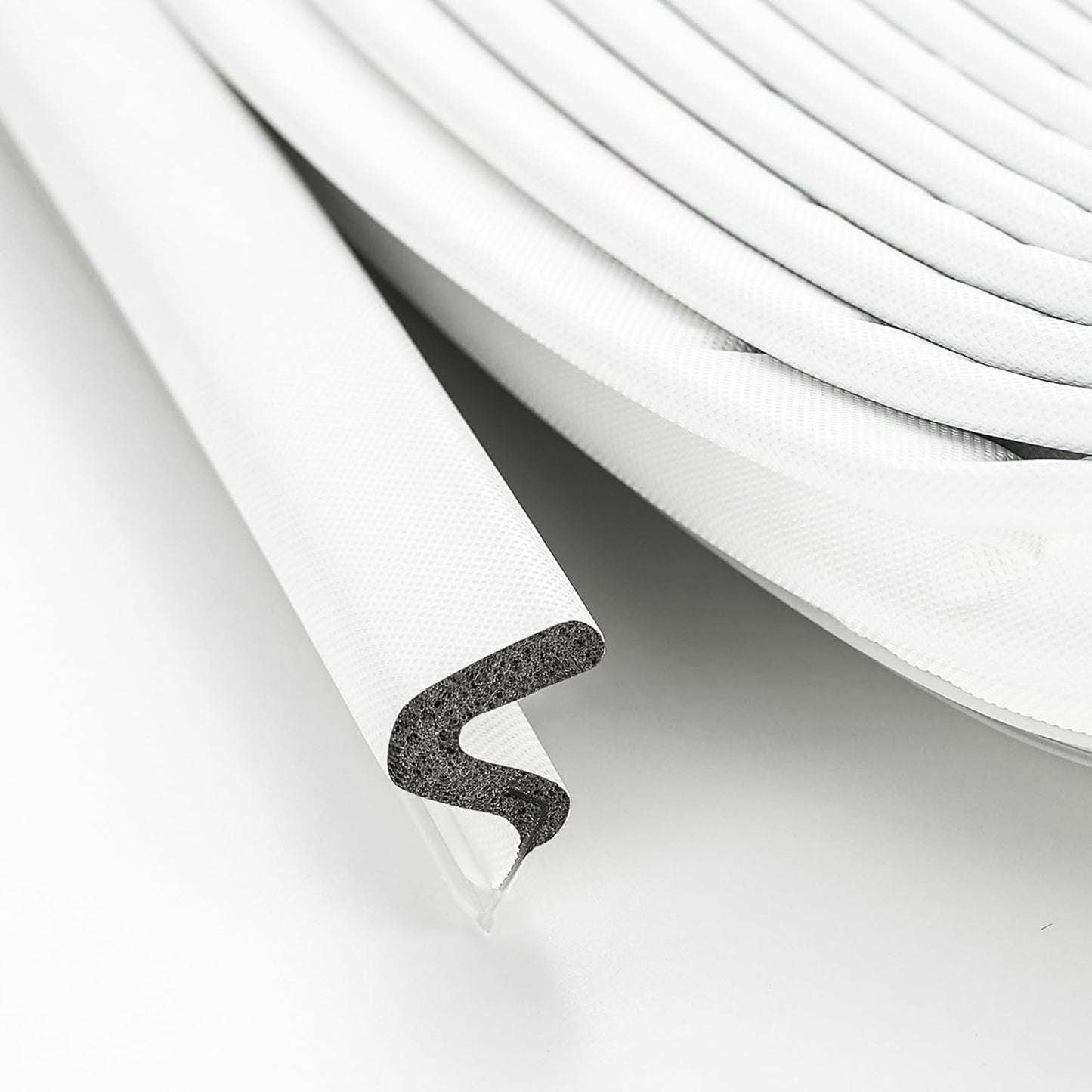 Weather Stripping Door Seal Strip - Soundproof Q-Shaped Foam for Exterior Door Frame, Large Gap Seal, Noise Cancelling, Easy to Install (White, 21FT)
