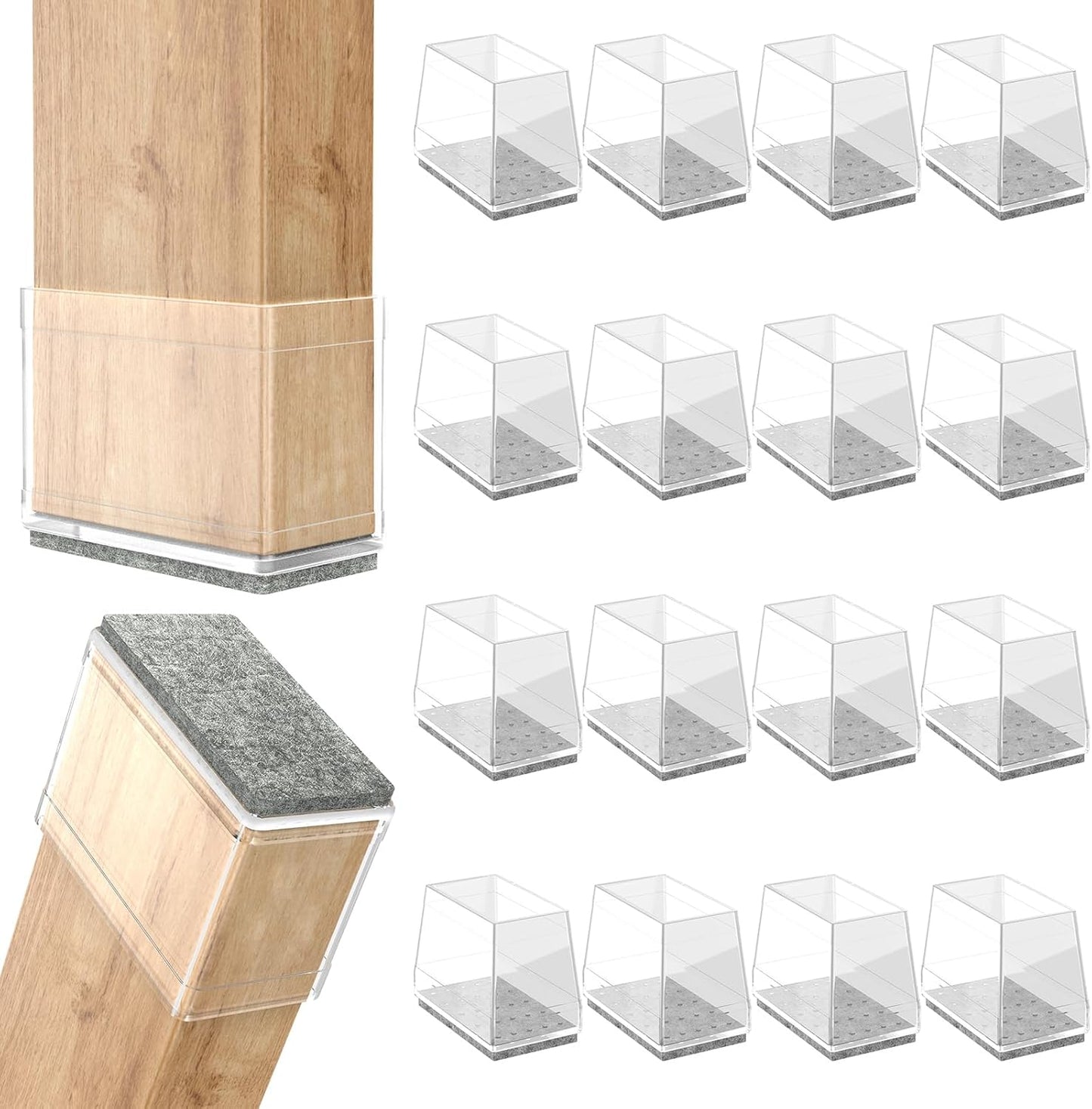 Rectangle Chair Leg Protectors for Hardwood Floors,16 PCS Silicone Covers to Protect Wood Tile Floors Felt Pads Furniture Leg Caps Reduce Noise. Easy to Move.(Clear,1 x 3 Inch,Rectangular)
