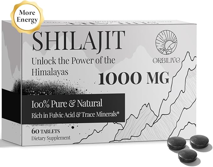 30,000 MG Shilajit Tablets, 100% Shilajit Pure Himalayan Organic, Shilajit for Men and Women Rich in Fulvic Acid & 85+ Trace Minerals, Shilajit Supplement for Energy & Immune System, 180 Count
