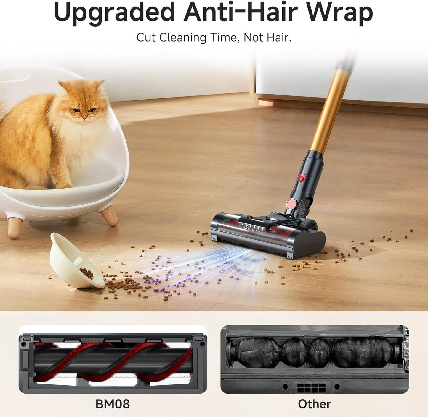 Cordless Vacuum Cleaner, 550W/50Kpa/70Mins Vacuum Cleaners for Home with Smart Auto Mode/LED Touch Display, Self-Standing Cordless Stick Vacuum Rechargeable, Vacuum Cleaner for Pet Hair/Carpet/Floors