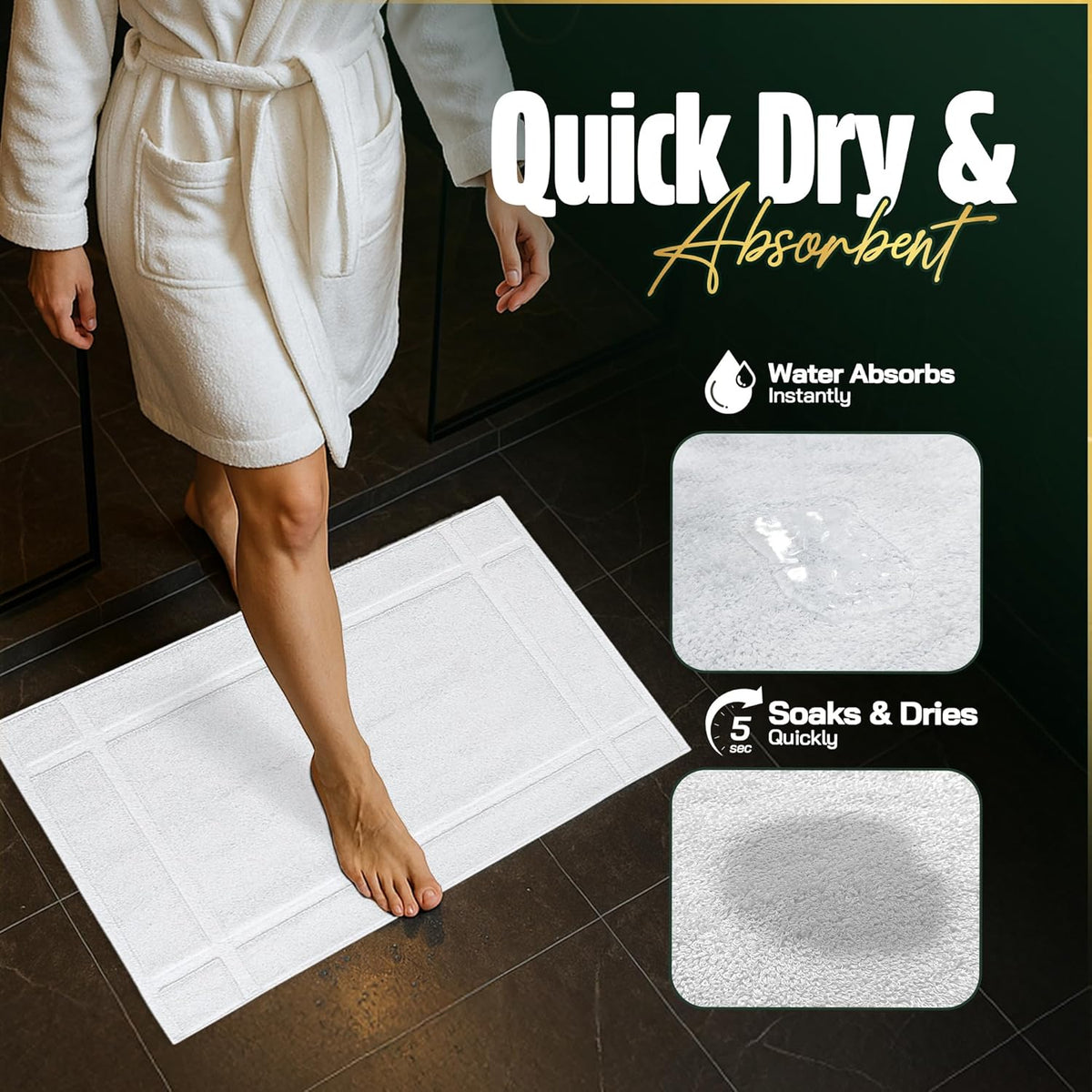 Pearl Linens Pack of 12 100% Cotton Bath Mat 20x30 inches, Soft & Absorbent Quick Dry Bathroom Mat Set, Not Bathroom Rugs, After Shower Mat, Bath Tub Mat, 687 GSM, Machine Washable, White