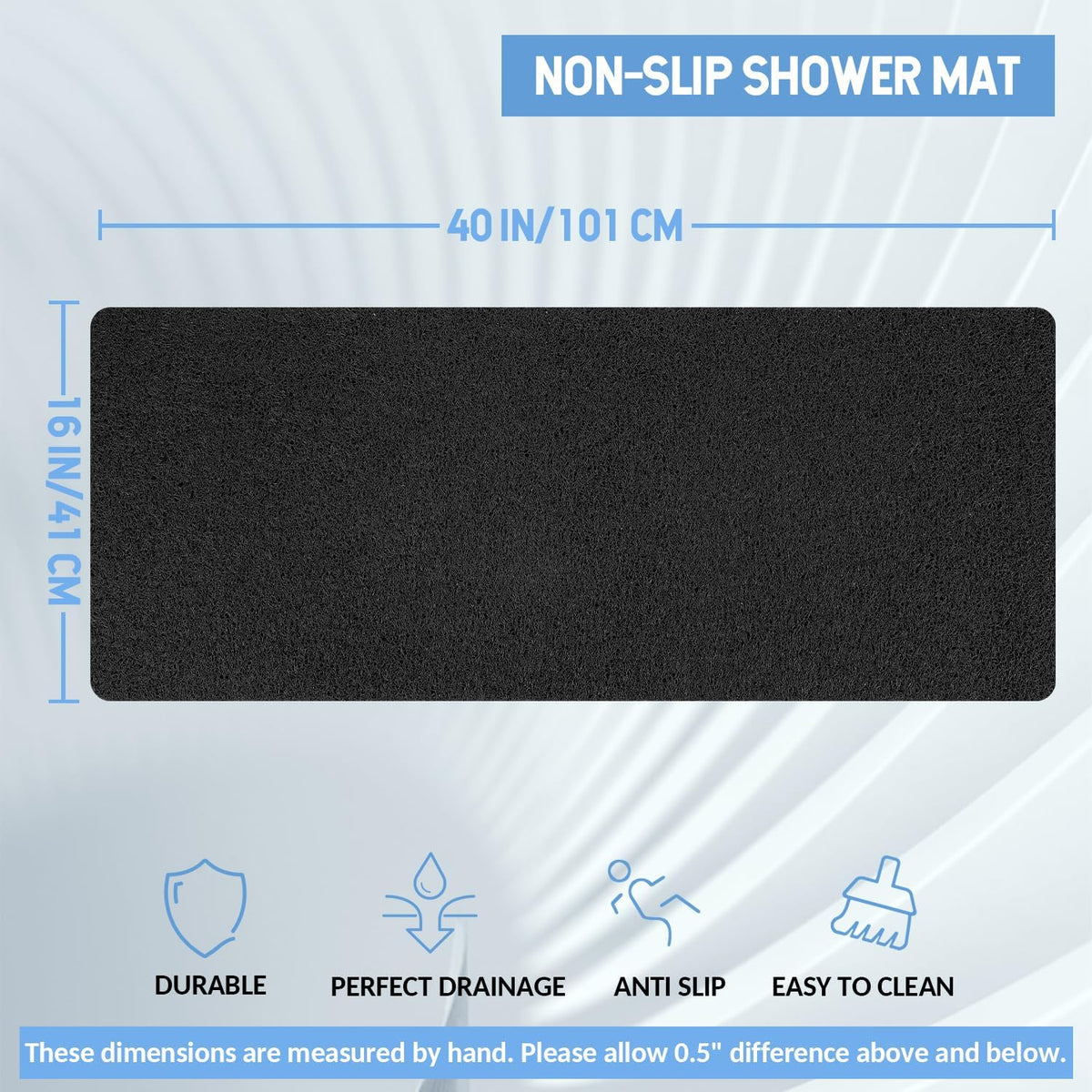 Non-Slip Bathtub Mat, Anti Slip Shower Mat, Fast Drying Bathtub Mats, Foot Scrubber Mat, Anti Slip Mat for Tub, Floor, Bathroom, Kitchen, Home, Hotel (Black 40"×16")