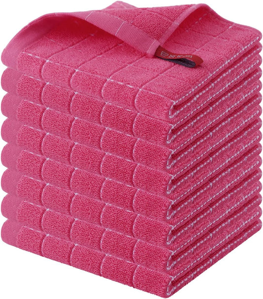 Homaxy 100% Cotton Terry Kitchen Dish Cloths, Ultra Soft and Absorbent Dish Towels for Kitchen, Suitable for Drying and Washing Dishes, 8 Pack, 12 x 12 Inches, Rose Red