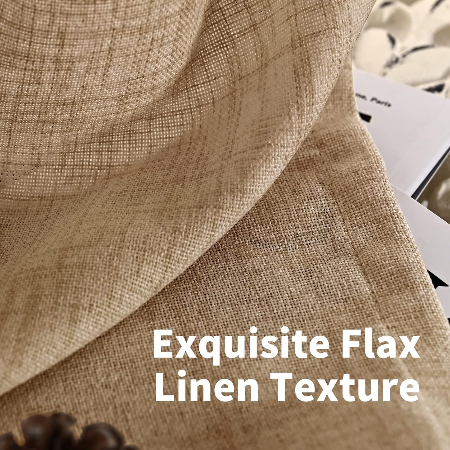 YoungsTex Toffee Linen Curtains 84 Inch Length 2 Panels for Farmhouse Living Room, Light Filtering Back Tab Burlap Textured Window Drapes for Bedroom Rod Pocket Rustic/Country, 52 X 84 Inch