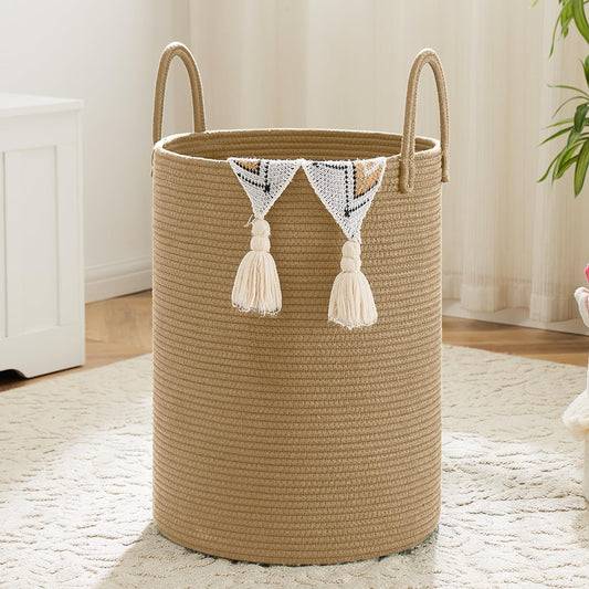 Laundry Basket,Woven Cotton Rope Laundry Hamper,100L for Decorative Storage of Dirty Clothes,Toys and Blankets in Bathroom,Baby Room and Living Room