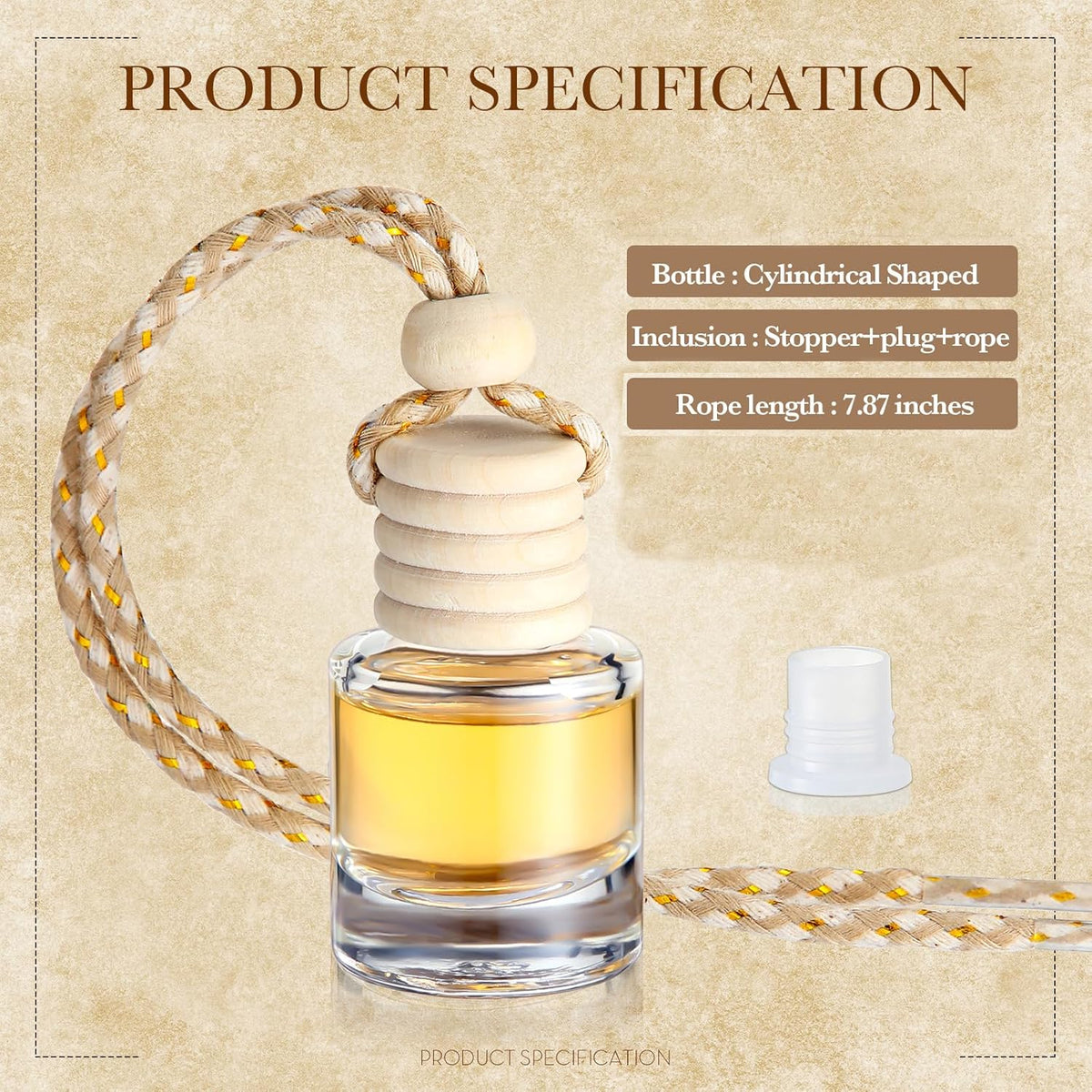 BBTO 50 Pcs Hanging Car Air Freshener Car Diffuser Bottles Empty Glass Perfume Bottle Freshener Diffuser Bottle Pendant for Essential Oil Fragrance Aromatherapy Bottle Ornament (Cylinder)