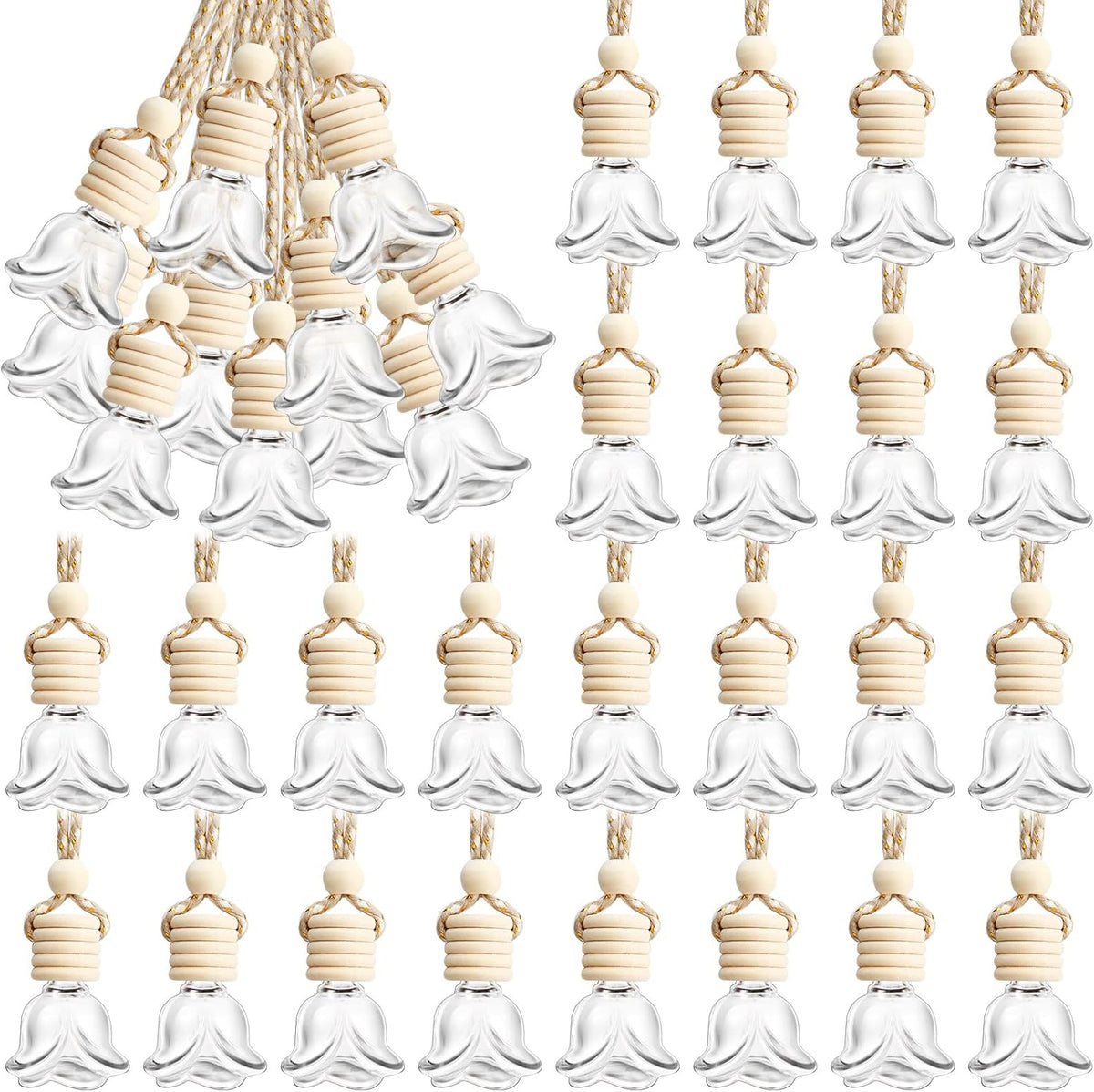 BBTO 50 Pcs Hanging Car Air Freshener Car Diffuser Bottles Empty Glass Perfume Bottle Freshener Diffuser Bottle Pendant for Essential Oil Fragrance Aromatherapy Bottle Ornament(Rose)