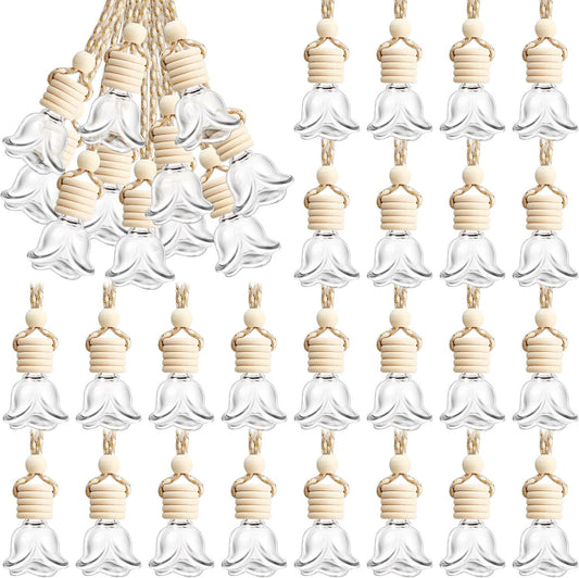 BBTO 50 Pcs Hanging Car Air Freshener Car Diffuser Bottles Empty Glass Perfume Bottle Freshener Diffuser Bottle Pendant for Essential Oil Fragrance Aromatherapy Bottle Ornament(Rose)