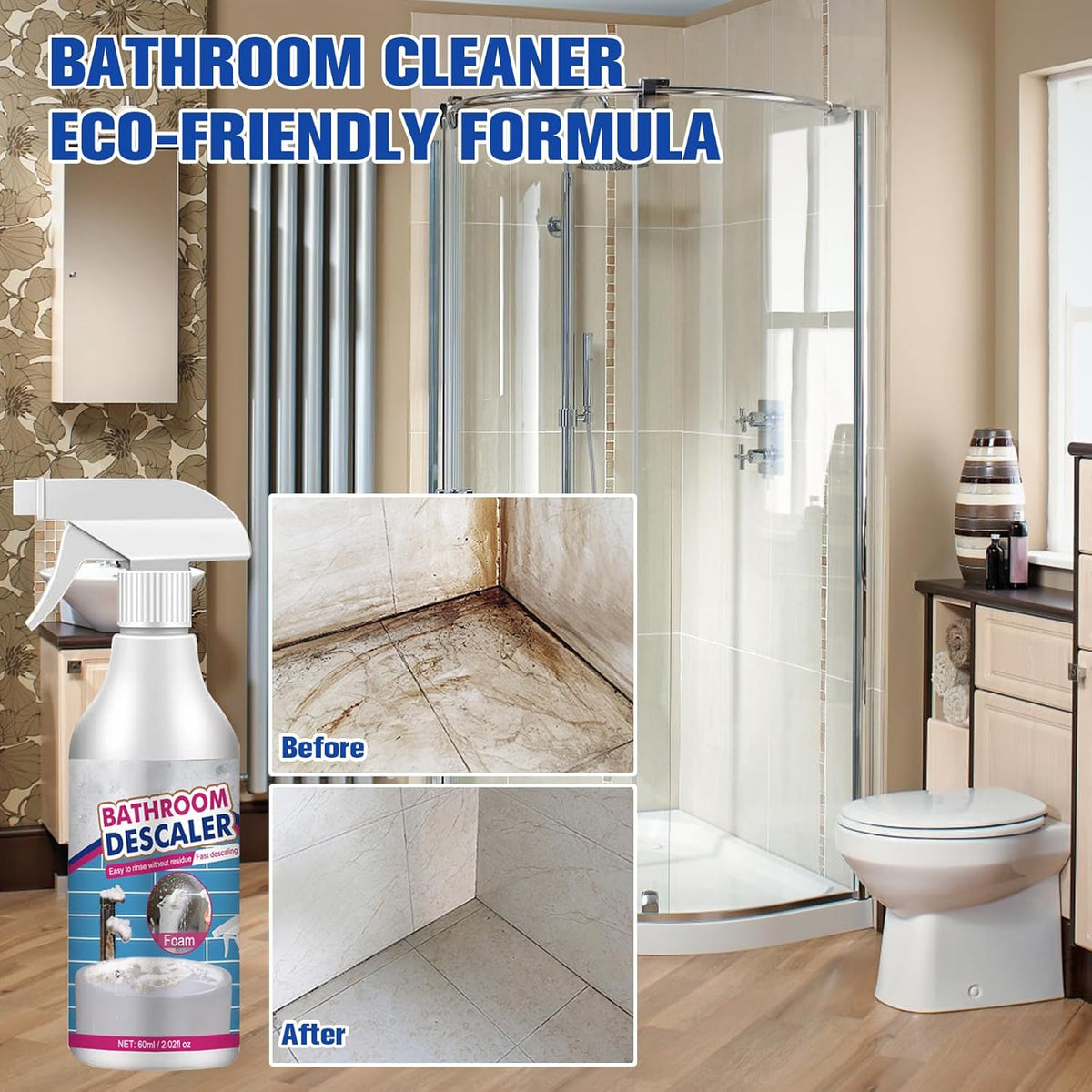 2PCS Bathroom Descaler Foam Cleaner, Stubborn Stains Cleaner, Multipurpose Bathroom Foam Cleaner Spray, Bath-room Descaler Spray for Bath-room Toilet Bath Shower Glass Sink Cleane