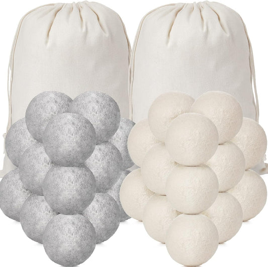 42 Pieces Wool Dryer Balls Set 40 Reusable Wool Balls with 2 Muslin Bags Laundry Balls Fabric Softener Ball Anti Wrinkle Anti Static Saving Energy and Time