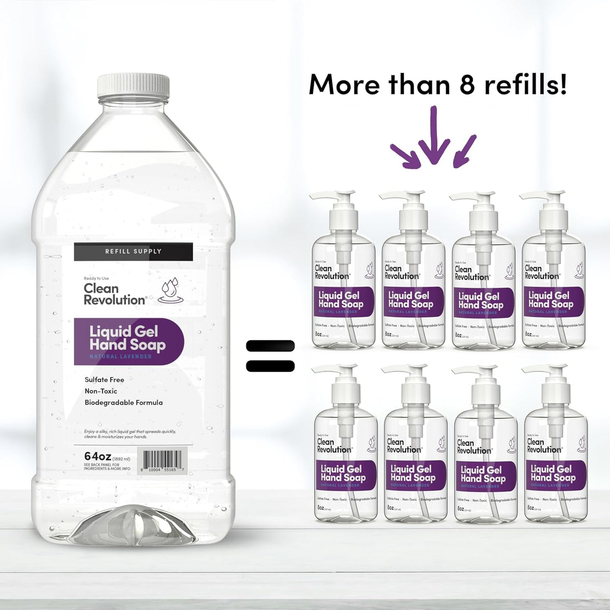 Clean Revolution Liquid Gel Hand Soap, Silky Rich Liquid, Quick Lather, Fast Rinsing, Contains Real Essential Oils (Natural Lavender) 64 Fl Oz