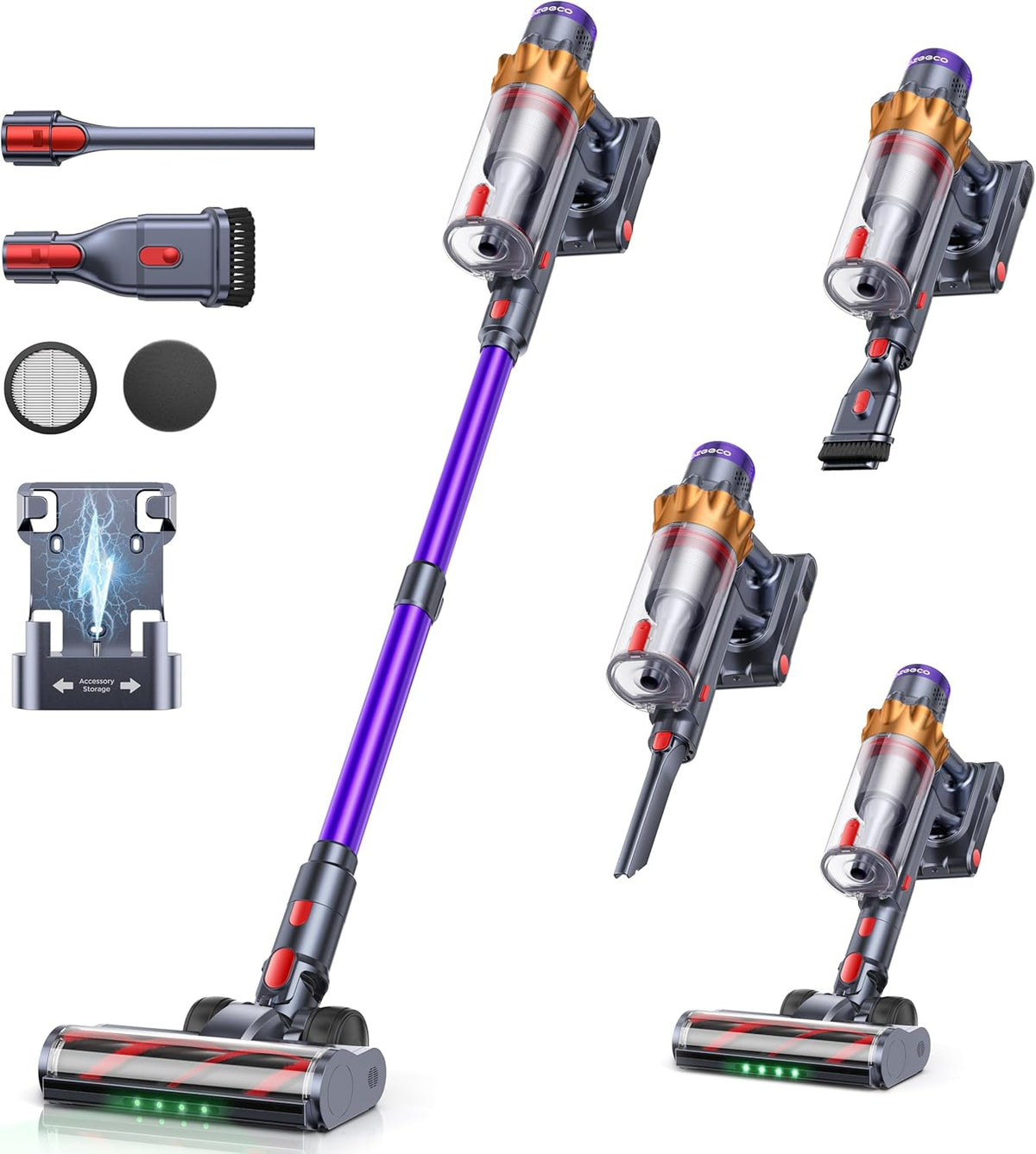 Cordless Vacuum Cleaner, 600W/50KPA/65Mins(ECO Mode) Vacuum Cleaners for Home, Self-Standing Stick Vacuum with Wall Mount Charging and Auto Mode, Handheld Vacuum for Pet Hair/Carpet/Floor