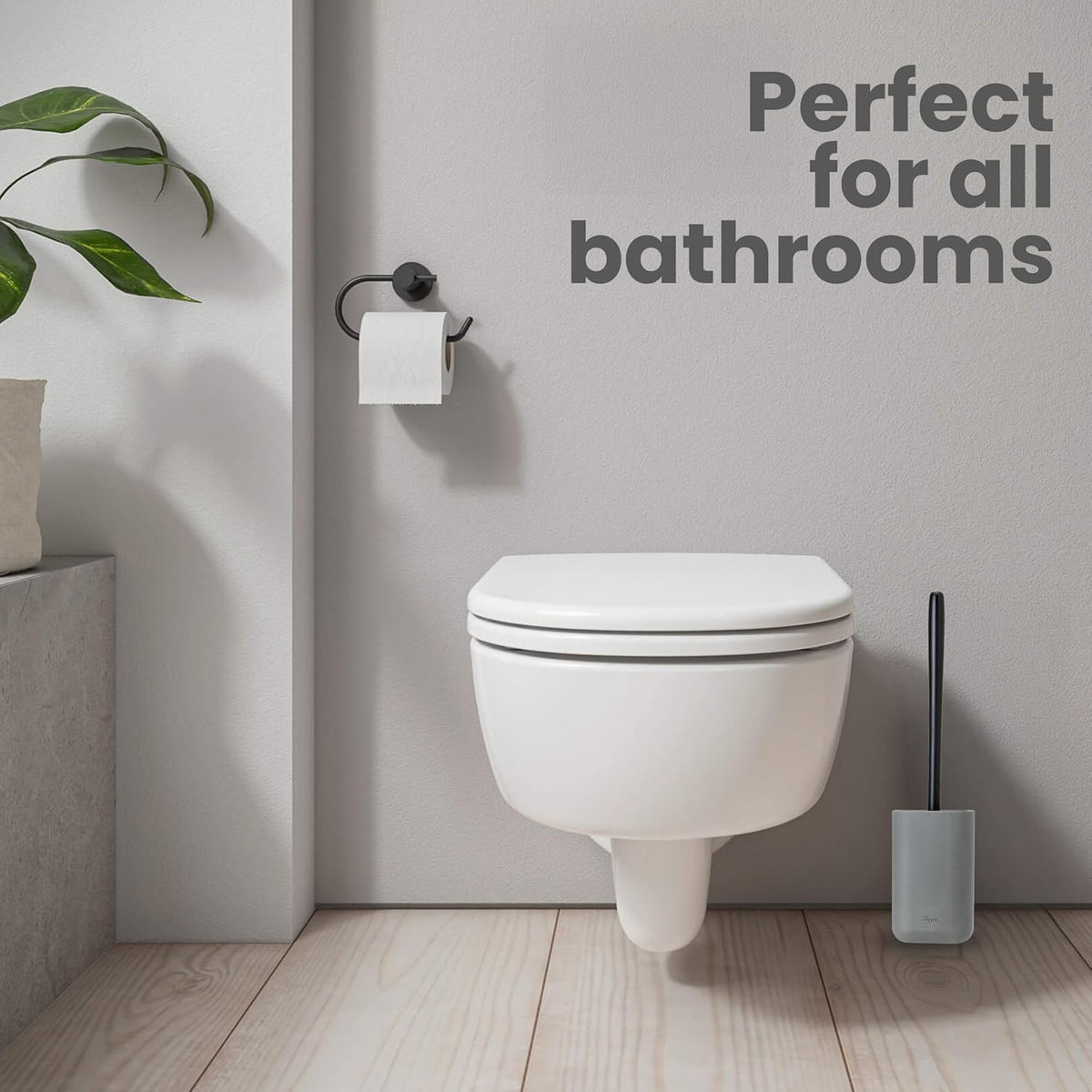 Vigar Zense Toilet Brush and Holder Set, Toilet Bowl Brush with Polyresin Stone Holder, Bathroom Sets for Bathroom Decor and Accessories, Concrete
