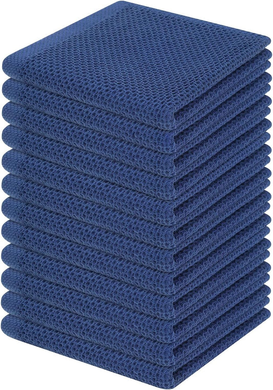 Homaxy 100% Cotton Waffle Weave Kitchen Dish Cloths, Ultra Soft Absorbent Quick Drying Dish Towels, 12 x 12 Inches, 12-Pack, Navy Blue