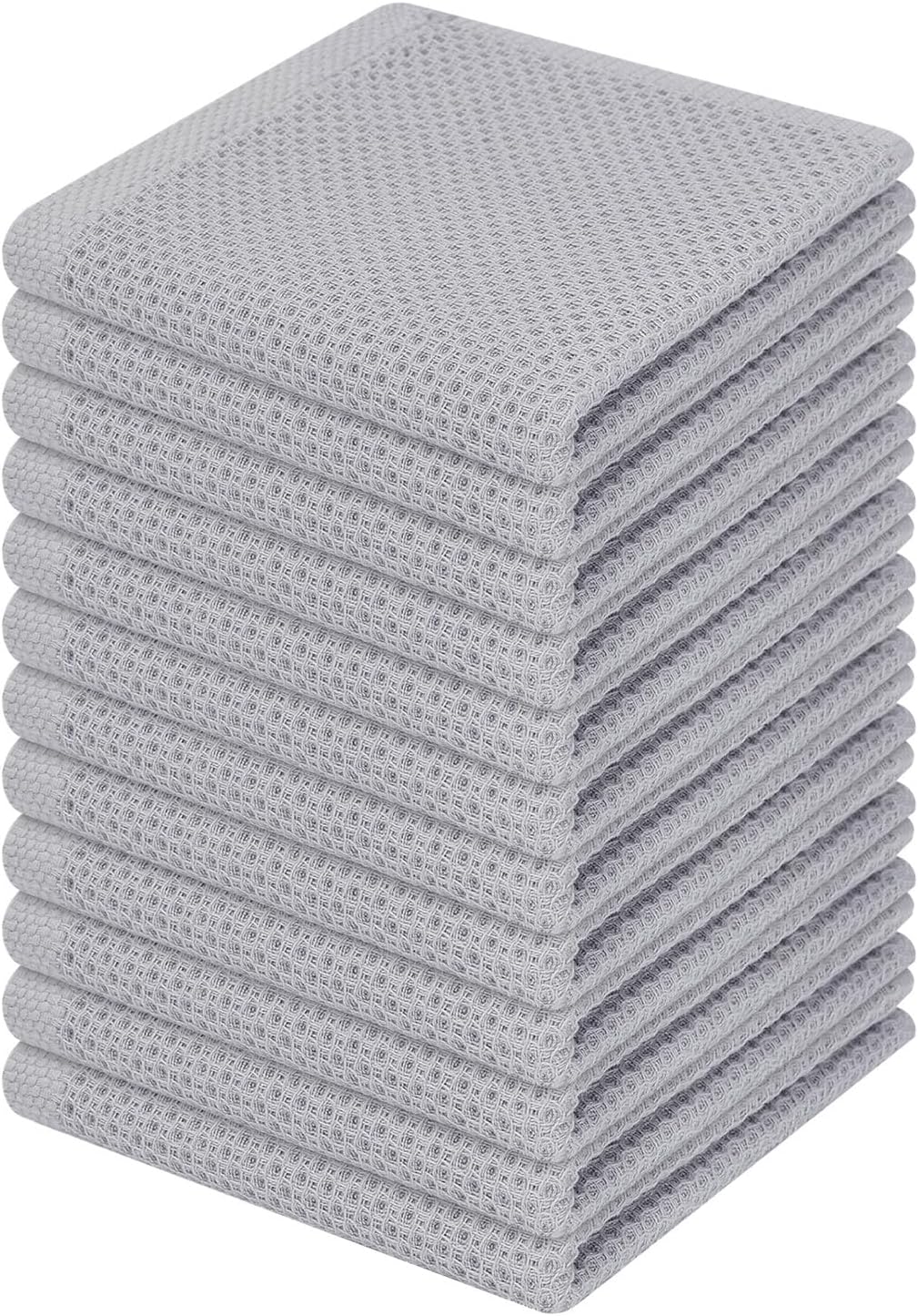 Homaxy 100% Cotton Waffle Weave Kitchen Dish Cloths, Ultra Soft Absorbent Quick Drying Dish Towels, 12 x 12 Inches, 12-Pack, Light Gray