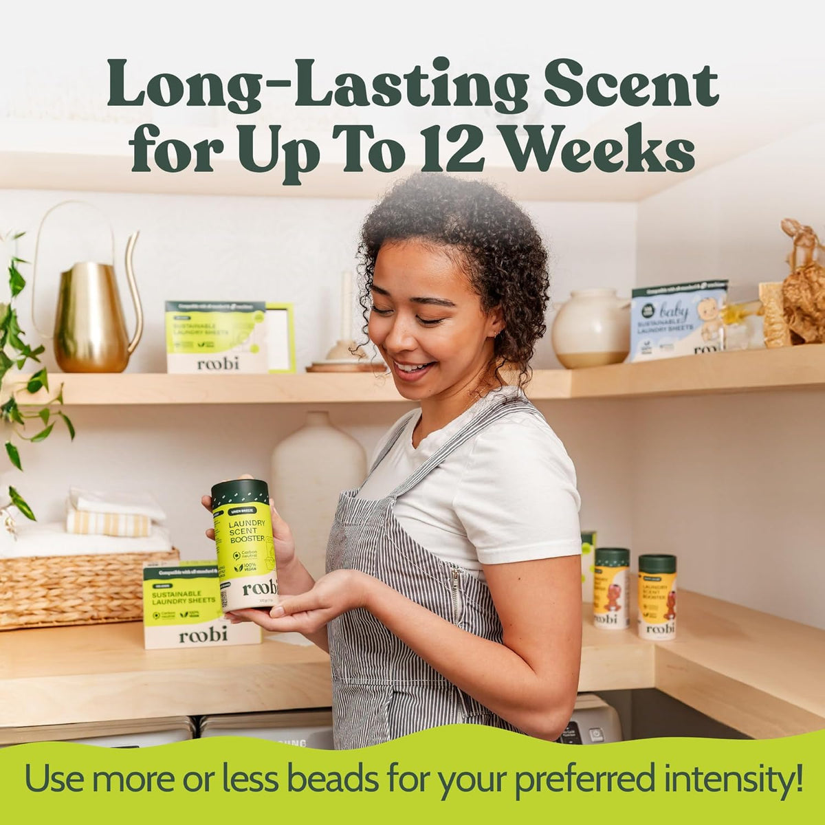 Roobi Sustainable Laundry Scent Booster Beads. Linen Breeze Fragrance Laundry Beads. Up to 20 Washing Cycles. Carbon Neutral, 100% Vegan.