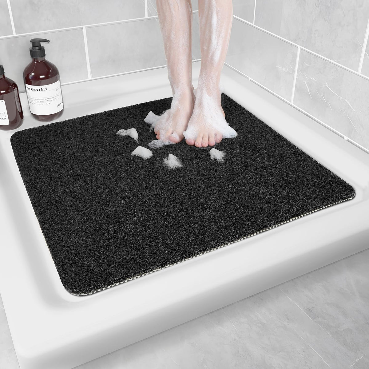 Non-Slip Bathtub Mat, Anti Slip Shower Mat, Fast Drying Bathtub Mats, Foot Scrubber Mat, Anti Slip Mat for Tub, Floor, Bathroom, Kitchen, Home, Hotel (Black 24"×24")